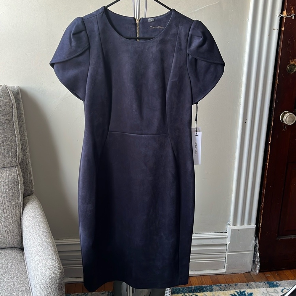 Calvin Klein Sheath Navy Suede Dress